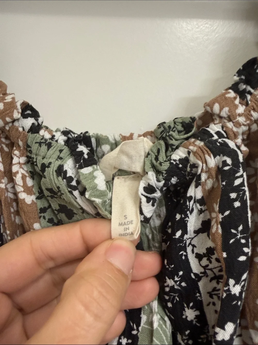 Derek Heart Floral Stripe Smocked Dress in Green, Brown, Black, White - Picture 3 of 5